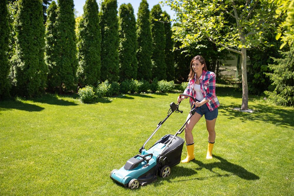 Sei una donna che deve tagliare l'erba di un giardino complesso in tutta velocità? 