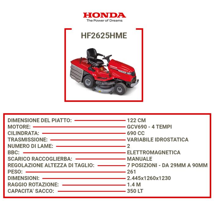 Trattorino Honda Piatto da 122cm HF2625HME + OMAGGIO