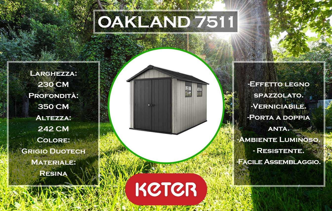 dimensioni e caratteristiche casetta da giardino keter oakland 7511
