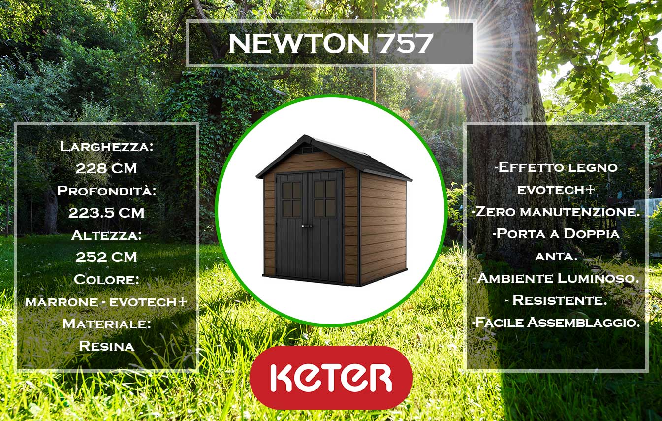 Caratteristiche e dimensioni casetta da giardino Keter Newton 757 marrone evotech