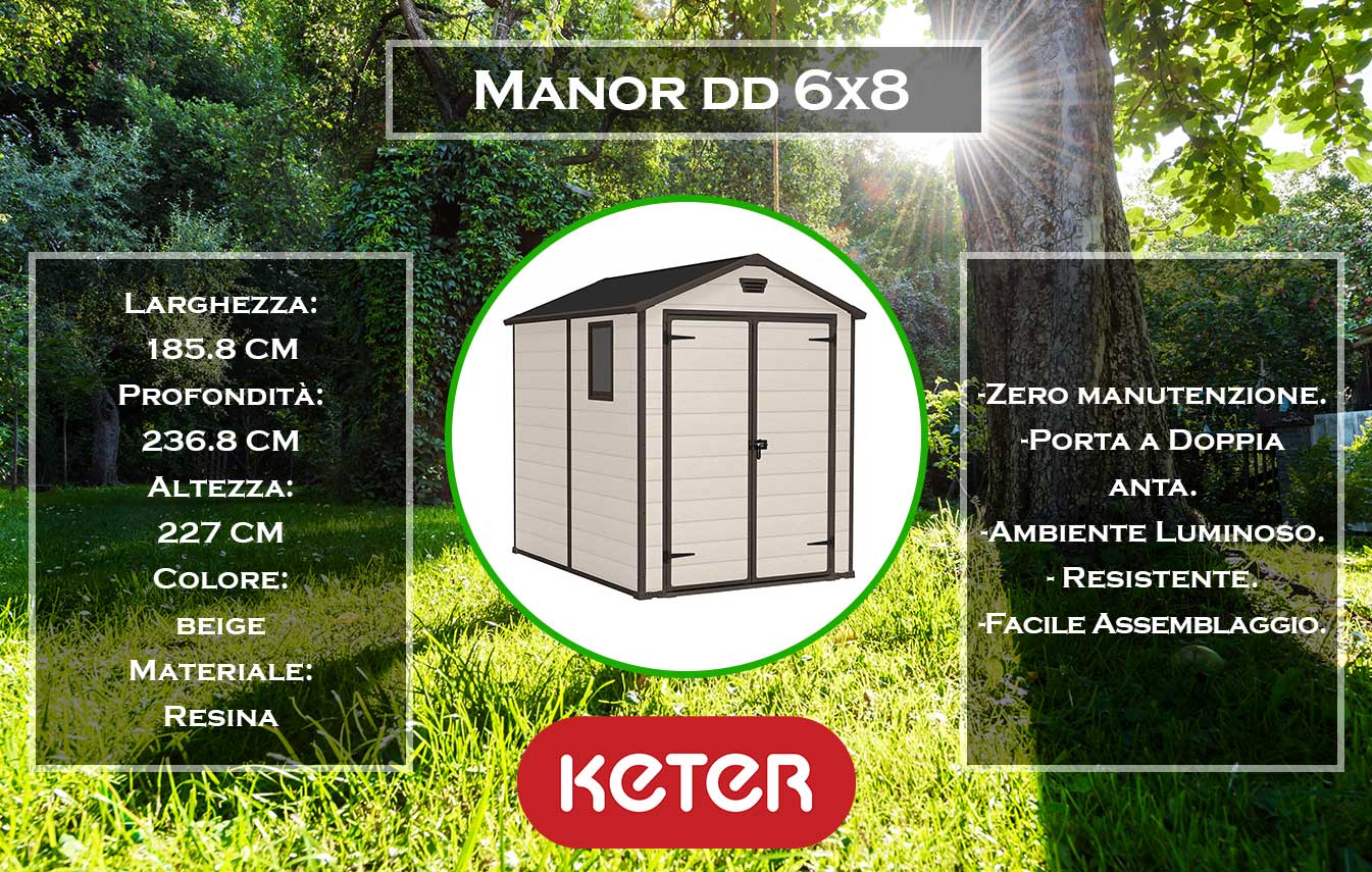 dimensioni e caratteristiche casetta da giardino manor 6x8 dd keter