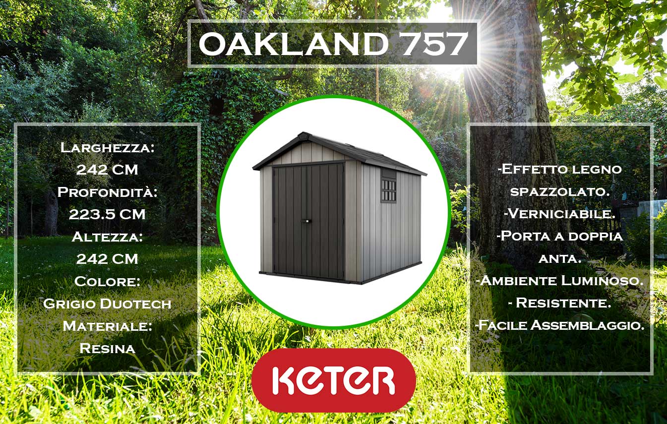 dimensioni e specifiche casetta da giardino keter oakland 757