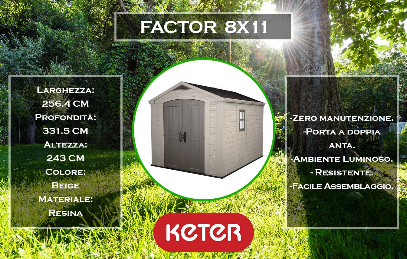 caratteristiche e dimensioni casetta da giardino factor 8x11 beige