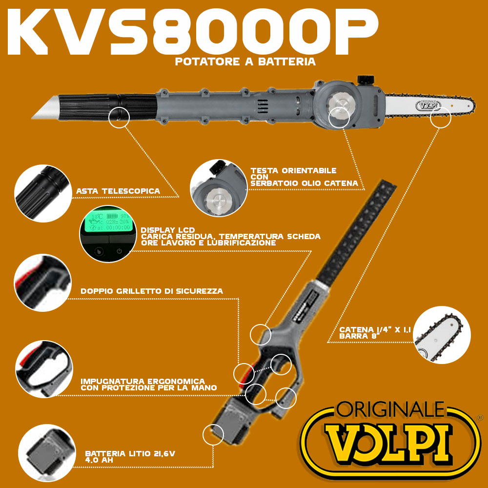 potatore telescopico a batteria volpi kvs8000p