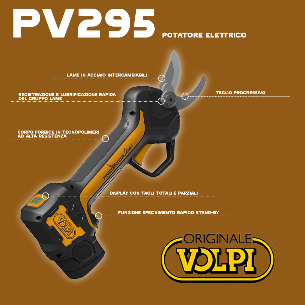 Caratteristiche potatore - forbice elettronica pv295 volpi