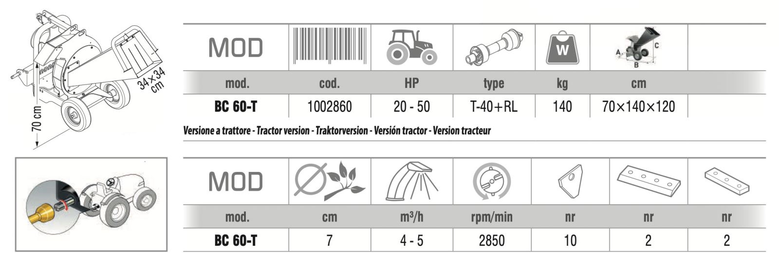 caratteristiche biotrituratore per trattori bc60t zanon